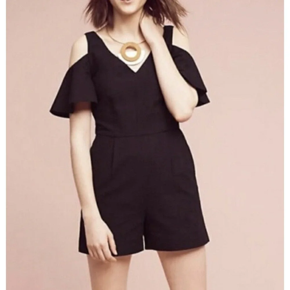 Elevenses‎ Romper Womens 0 Black 100% Cotton Cold Shoulder Pockets Festival Boho